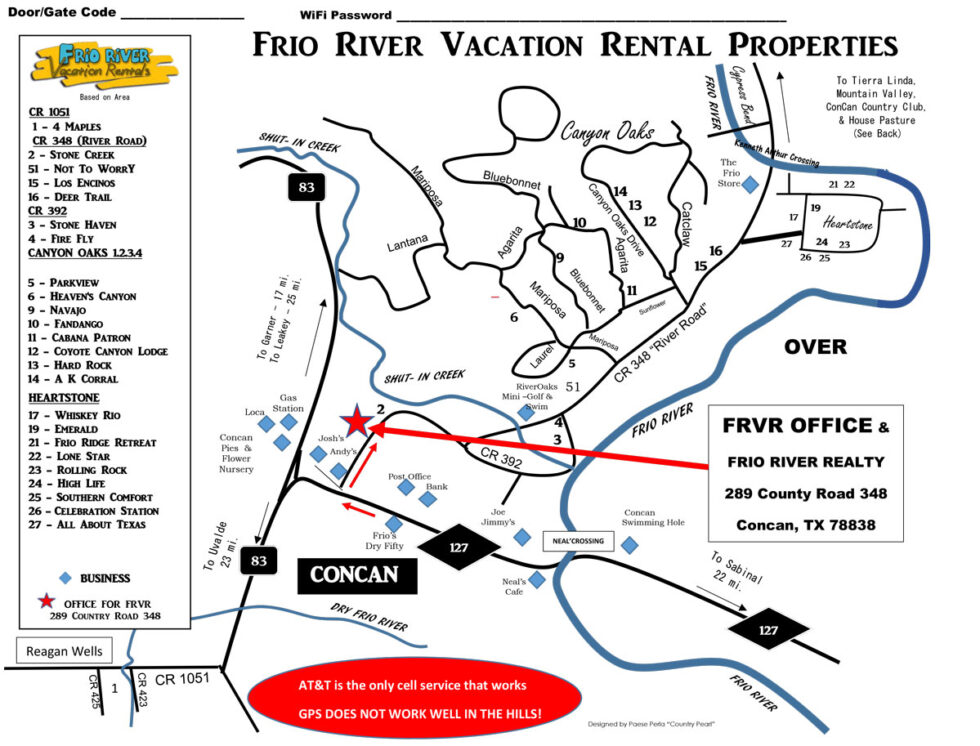 Map Frio River Vacation Rentals